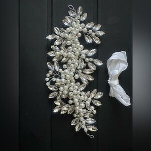 Bridal hair accessories, silver jeweler's wire with pearls, wedding, jewelry